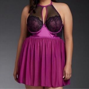 Torrid Purple Black Mesh Babydoll Lingerie 0